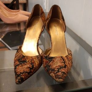 Vintage brown and bronze tapestry heels